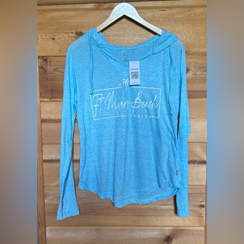 New Ft. Myers Beach Burnout Hoodie Top Blue Medium